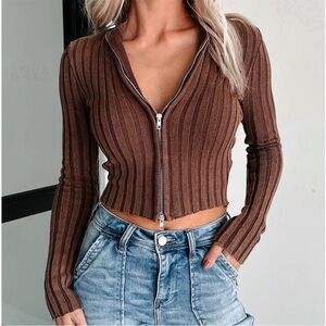 2-Way Front Zippered Long Sleeve Sweater